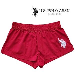 U.S POLO ASSN Women's Mini Shorts Red White Logo Size Large
